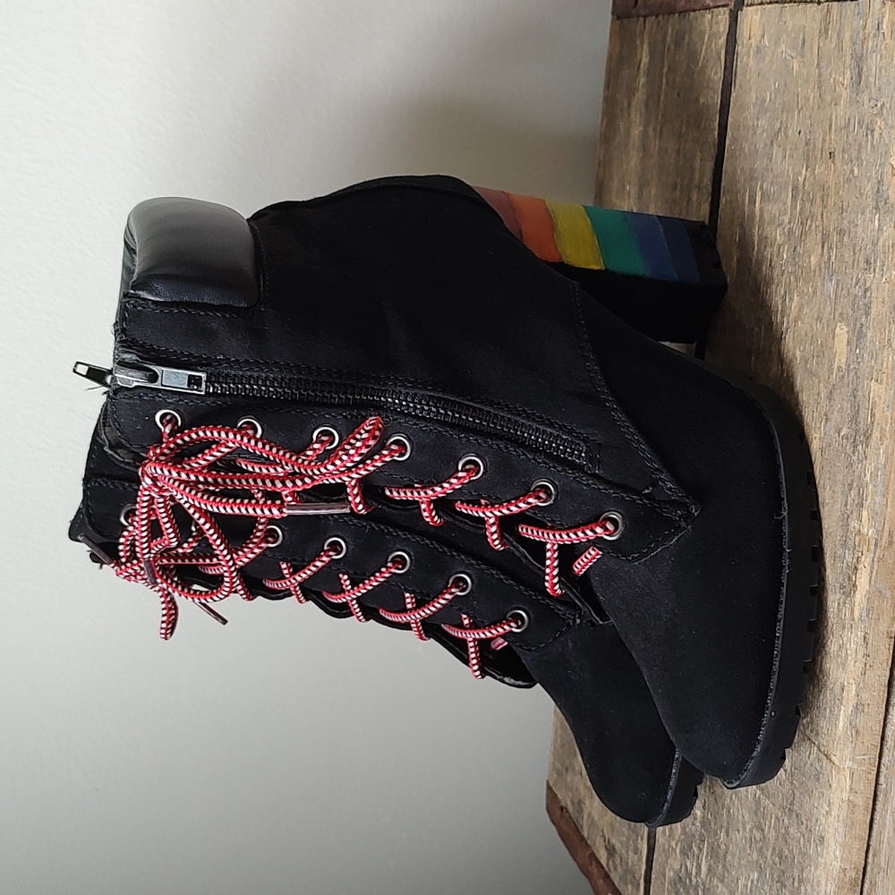 Upcycled! Fun Painted Rainbow Heel Chunky Vegan Booties Size 8 - Picture 2 of 14